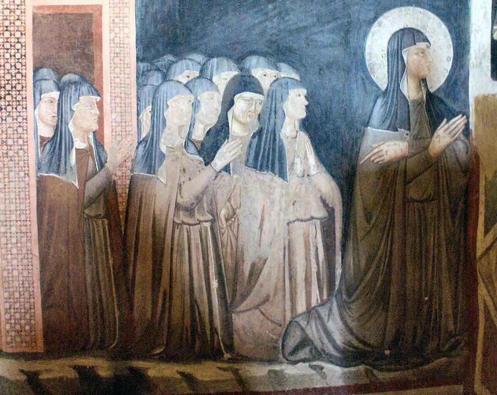 Affresco di Santa Chiara e sorelle del suo ordine, chiesa di San Damiano, Assisi Di Gunnar Bach Pedersen - Autofotografato, dominio pubblico, https://commons.wikimedia.org/w/index.php?curid=2237632