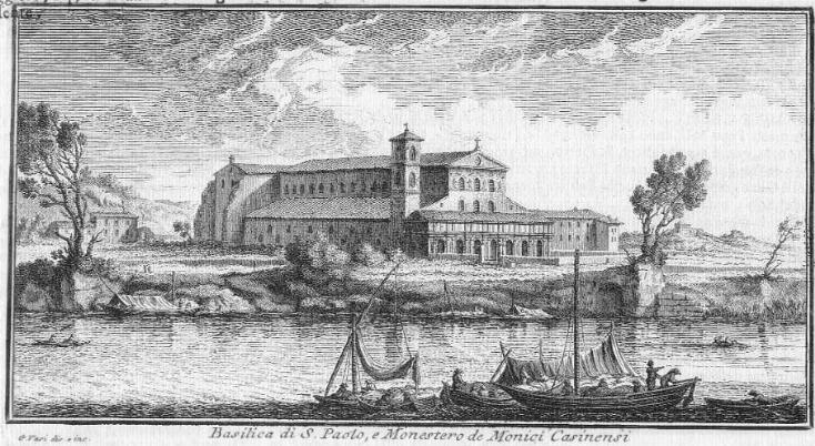 Un'incisione del XVIII secolo della Basilica Papale di San Paolo Fuori le Mura. Di Giuseppe Vasi - Amante dell'arte a Roma, dominio pubblico, https://commons.wikimedia.org/w/index.php?curid=74711362